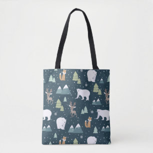 Tote Bag Joli Noël Animaux d'hiver Motif rustique
