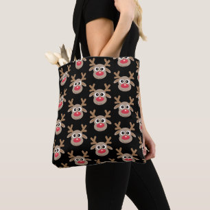 Tote Bag Joli Noël Cartoon Reindeer Motif Noir