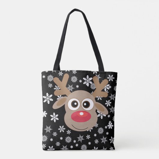 Tote Bag Joli Noël Cartoon Reindeer Snowflakes Noir (Dos)