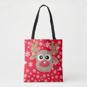 Tote Bag Joli Noël Cartoon Reindeer Snowflakes Rouge (Devant)