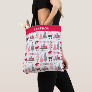 Tote Bag Joli Noël Kawaii Père Noël Arbres Rouge Personnali