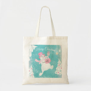 Tote Bag Joli Noël Snowman rose et menthe