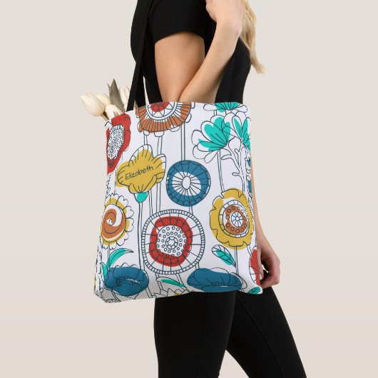 Tote Bag Joli nom monogrammé abstrait floral stylé (De près)
