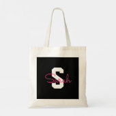 Tote Bag Joli nom & monogramme | Noir Blanc & Rose (Dos)