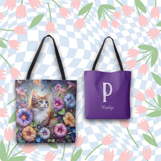 Tote Bag Joli Nom Personnalisé Flower Garden Kitty