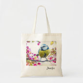 Tote Bag Joli oiseau bleu et jaune sur une branche Photogra (Devant)