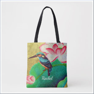 Tote Bag Joli Oiseau vert et Fleur