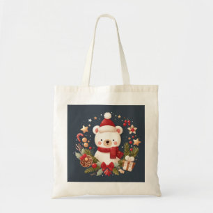 Tote Bag Joli ours de Noël/d'hiver en couronne