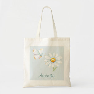 Tote Bag Joli papillon et marguerite à l'aquarelle pastel
