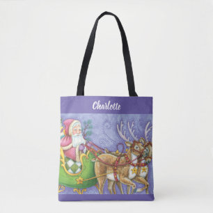 Tote Bag Joli Père Noël de Noël en dessin animé traîneau re