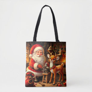 Tote Bag Joli Père Noël et rennes 