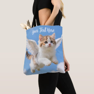 Tote Bag Joli Petit Chat Calico Tabby Volant Ciel Bleu
