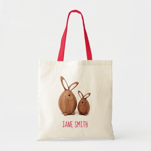 Tote Bag Joli petit lapin de Pâques en bois (Devant)