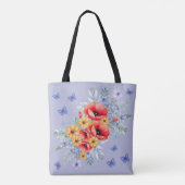 Tote Bag Joli Poppies rouges, tournesols et papillons (Dos)