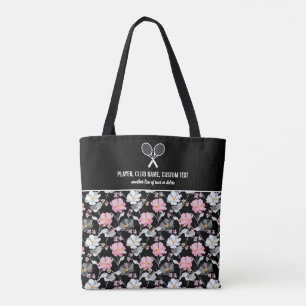 Tote Bag Joli Raquet de tennis blanc rose Floral