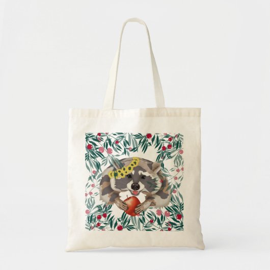 Tote Bag Joli raton laveur avec une pomme dans les pattes (Devant)