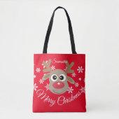 Tote Bag Joli Reindeer de Noël Rouge blanc Script Flocon de (Devant)