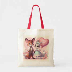Tote Bag Joli renard de caricature Saint Valentin
