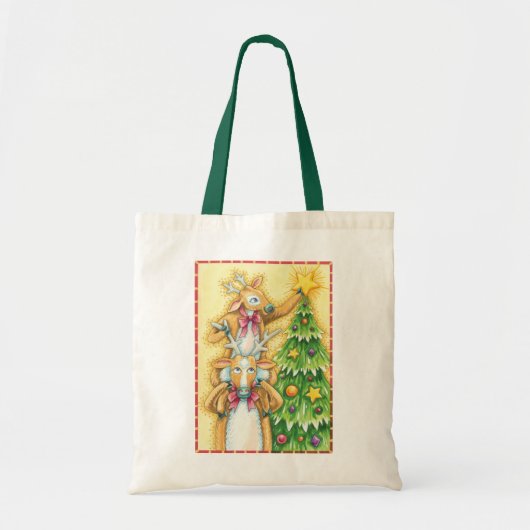 Tote Bag Joli renne de Noël avec l'étoile de l'arbre de Noë (Devant)