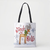 Tote Bag Joli renne de Noël, Jingle Bells Snowflakes (Devant)