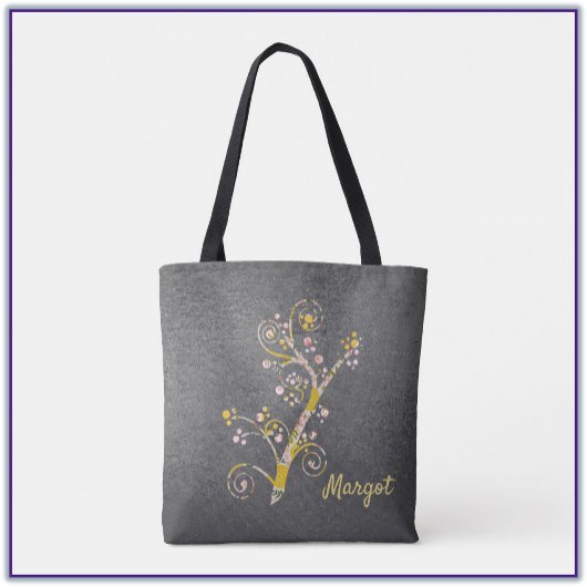 Tote Bag Joli rose et gris cerise en fleurs Fourre-tout Ba