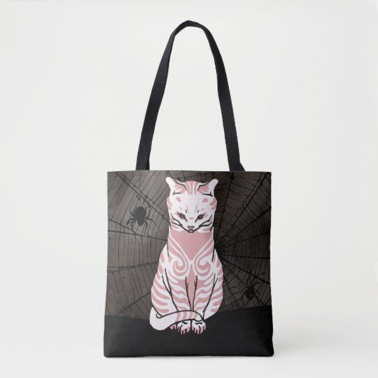 Tote Bag Joli rose noir goth chat Spider Web (Devant)