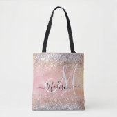 Tote Bag Joli rose or faux argent parties scintillant monog (Devant)