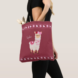 Tote Bag Joli rose Saint Valentin Llama Little Girl Name