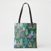 Tote Bag Joli sapin de Noël Rouge rose bleu sur Motif vert (Devant)