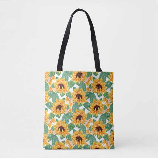 Tote Bag Joli tournesol Jaune et Motif vert (Devant)