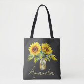 Tote Bag Joli Tournesol Jaune Noir Nom Minimaliste (Devant)