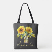 Tote Bag Joli Tournesol Jaune Noir Nom Minimaliste (Dos)