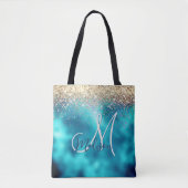 Tote Bag Joli turquoise or faux parties scintillant monogra (Devant)