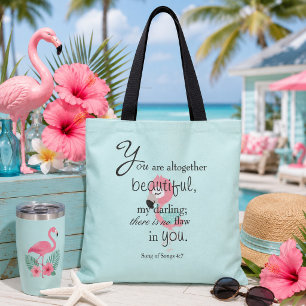 Tote Bag Joli Verset de la Bible sur le Flamant Rose