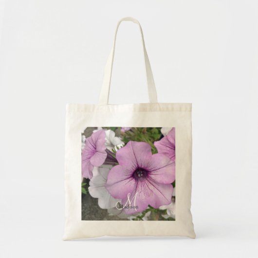 Tote Bag Joli violet Petunia Photo Monogramme (Devant)