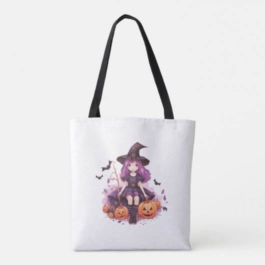 Tote Bag Joli violet sorcière haïe Citrouilles et chauves-s (Dos)