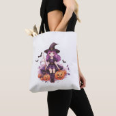 Tote Bag Joli violet sorcière haïe Citrouilles et chauves-s (De près)