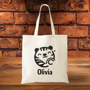 Tote Bag Joli visage de chaton minimaliste rond