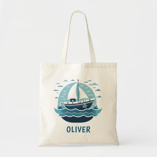 Tote Bag Joli Voilier Bleu (Devant)