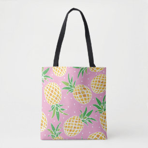 Tote Bag Jolie ananas sur grunge rose pois backgro