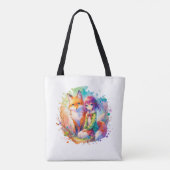 Tote Bag Jolie aquarelle Anime Girl et Fox (Dos)