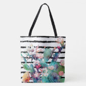Tote Bag Jolie aquarelle Cactus Floral Black Stripes (Devant)