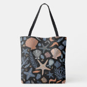 Tote Bag Jolie aquarelle coquillage corail noir (Dos)