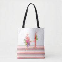 Jolie aquarelle Florale Lettre "H" Pink Stripe