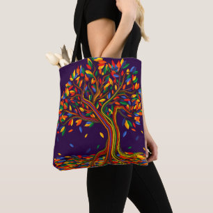 Tote Bag Jolie automne Arbre arc-en-ciel violet automne Tha