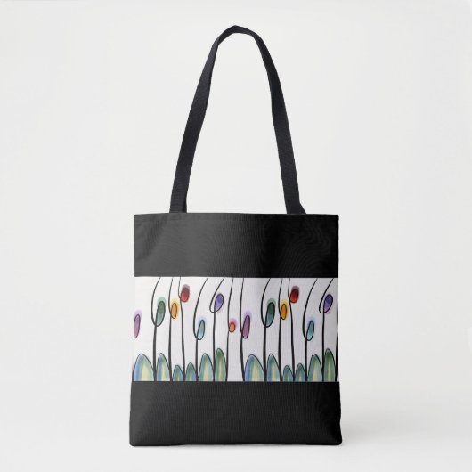 Tote Bag Jolie bordure florale abstraite sur noir (Devant)