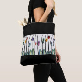 Tote Bag Jolie bordure florale abstraite sur noir (De près)