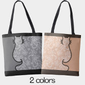 Tote Bag Jolie chatte noir et gris dentelle florale coupée