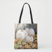 TOTE BAG JOLIE CHUTE BLANCHE CITROUILLES ET FEUILLES D'AUTO (Devant)