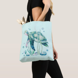 Tote Bag Jolie composition de tortues de mer et de coraux